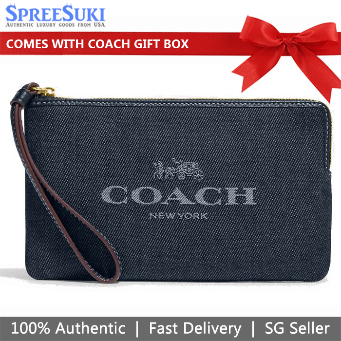 Coach Large Wristlet Large Corner Zip Wristlet Denim Blue # CH386