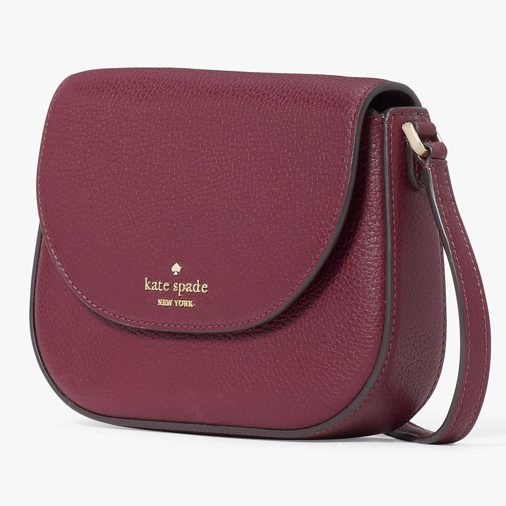 Kate Spade Crossbody Bag Sling Leila Mini Flap Crossbody Deep Berry Dark Red # WLR00396