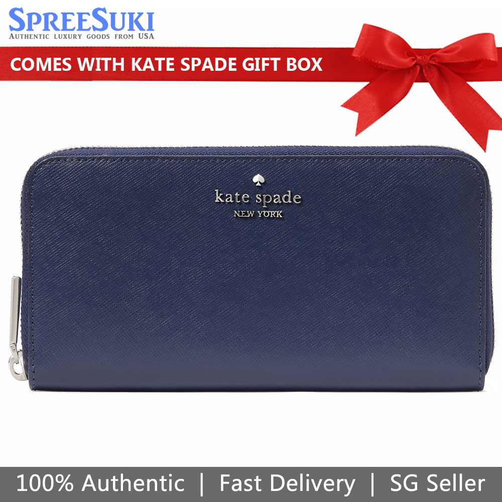 Kate Spade Long Wallet Continental Zip Wallet Madison Saffiano Leather Parisian Navy Blue # KC578