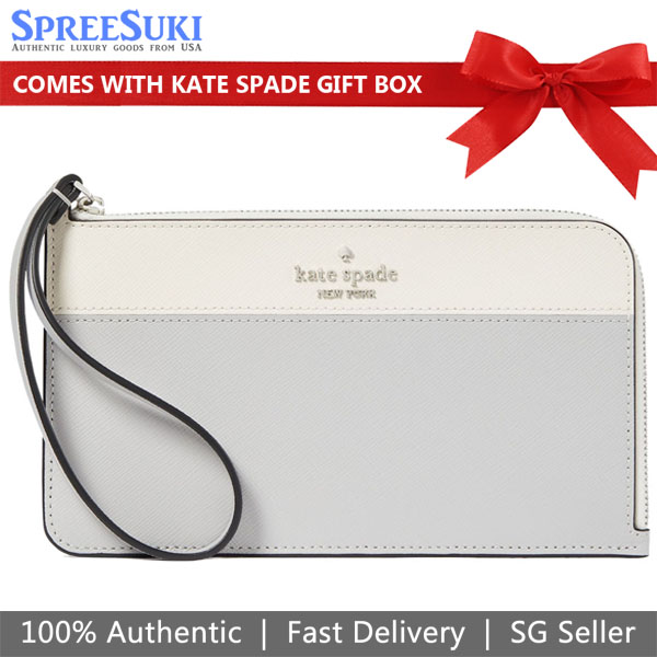 Kate Spade Large Wristlet Lucy Medium L-Zip Wristlet Platinum Grey # KD545