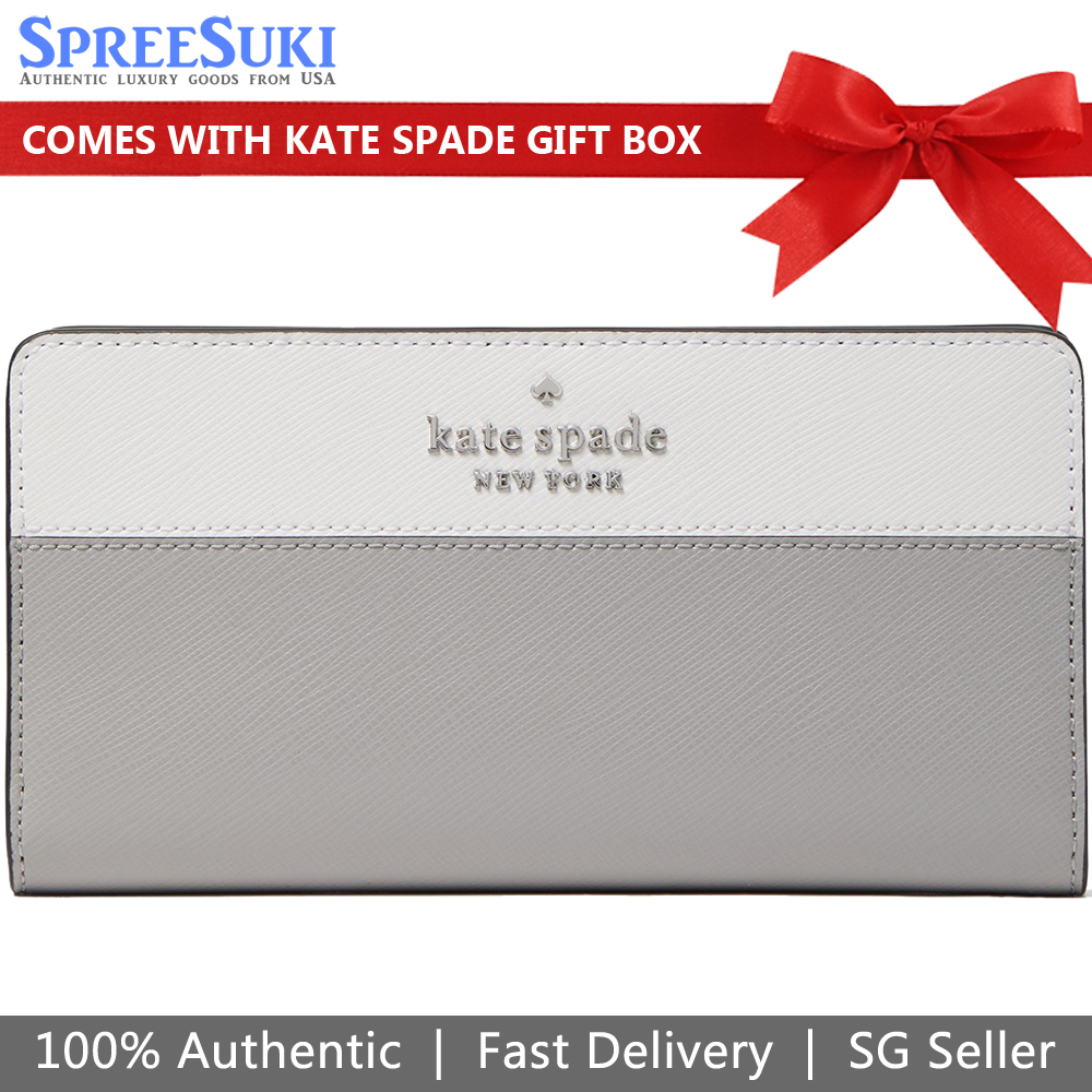 Kate Spade Long Wallet Medium Wallet Staci Large Slim Bifold Wallet Nimbus Grey # WLR00122