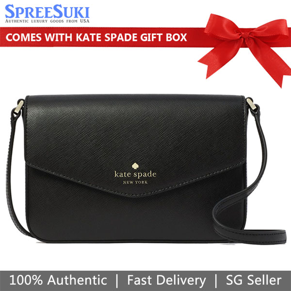 Kate Spade Sadie Saffiano Leather Envelope Crossbody Bag Sling Black # K7378