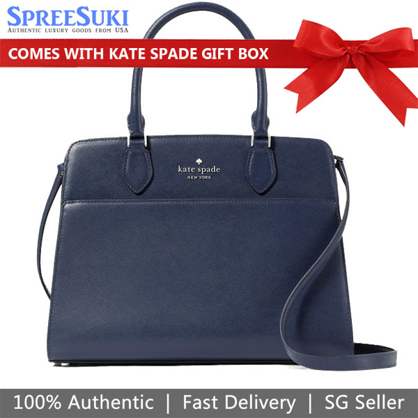Kate Spade Crossbody Bag Sling Madison Saffiano Leather Medium Satchel Parisian Navy Blue # KC436