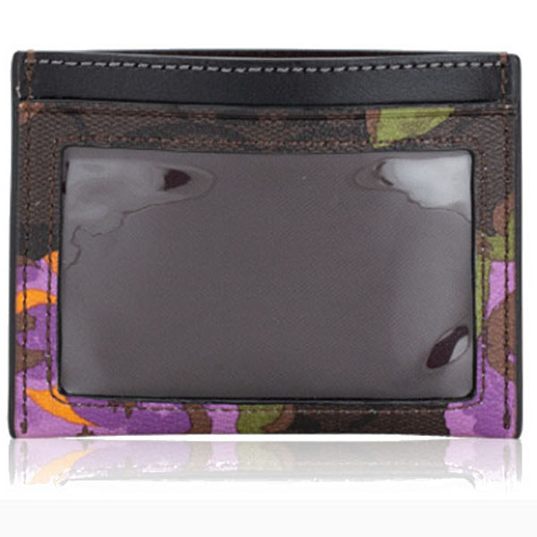 Coach Slim Id Card Case Signature Canvas With Rose Print Brown Iris # CL468D1