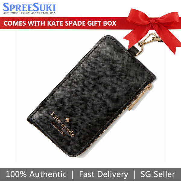 Kate Spade Madison Saffiano Leather Card Case Lanyard Black # KC573D2