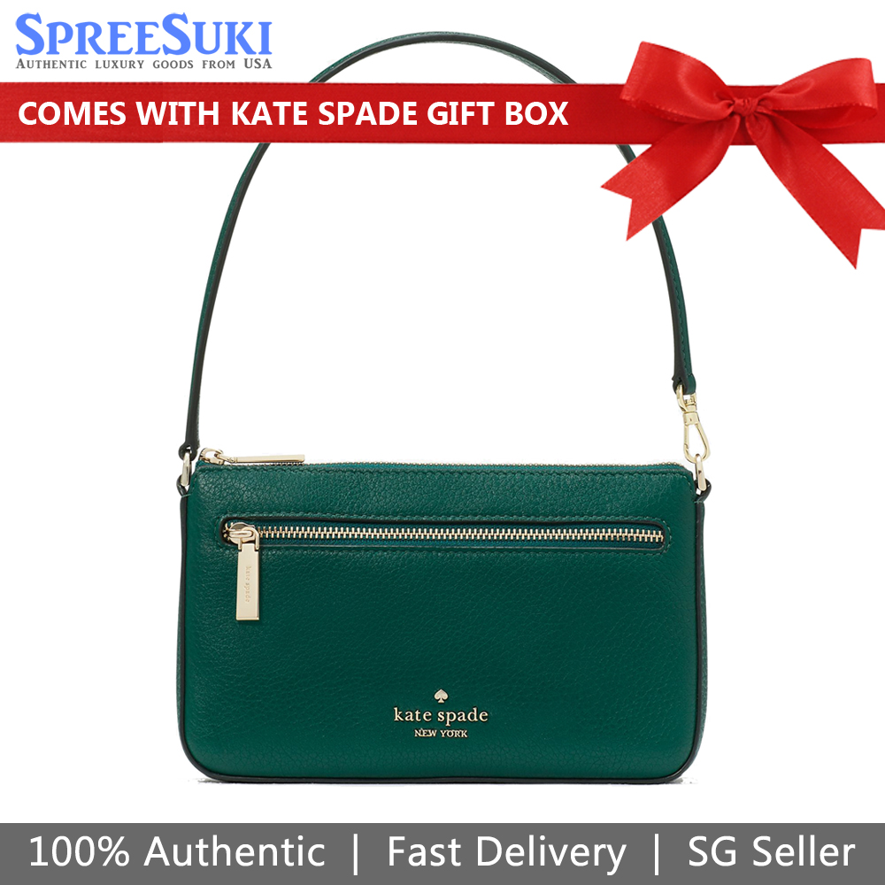 Kate Spade Leila Pebbled Leather Convertible Pouch Wristlet Deep Jade Green # K6088