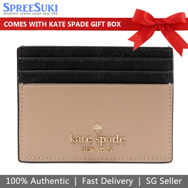 Kate Spade Madison Small Slim Card Holder Toasted Hazelnut Beige Black # KC516