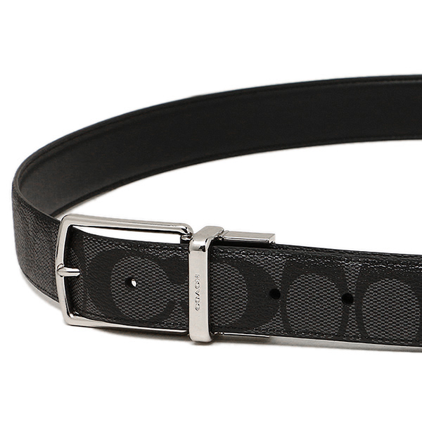 Coach Men Modern Harness Cut-To-Size Reversible Signature Coated Canvas Belt Charcoal / Black / Silver # F64825D1