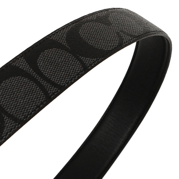 Coach Men Modern Harness Cut-To-Size Reversible Signature Coated Canvas Belt Charcoal / Black / Silver # F64825D1