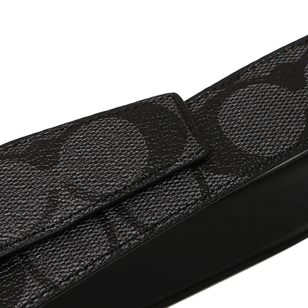 Coach Men Modern Harness Cut-To-Size Reversible Signature Coated Canvas Belt Charcoal / Black / Silver # F64825D1