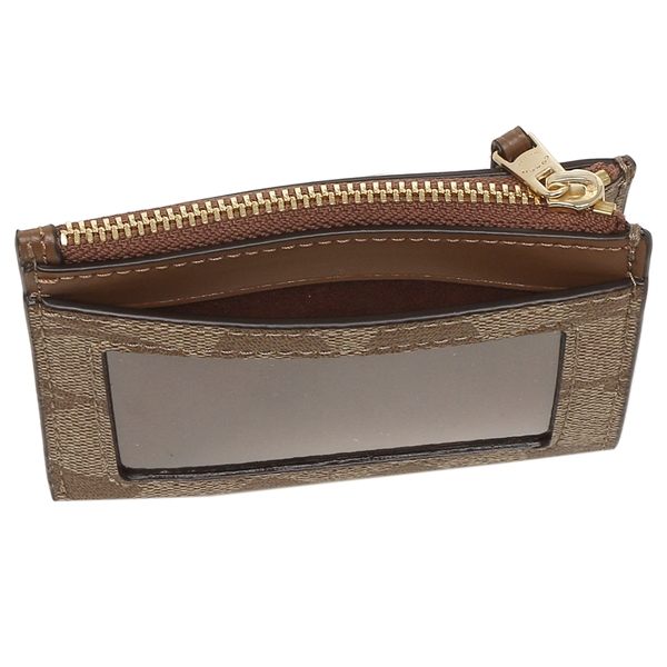 Coach Key Card Case In Gift Box Mini Skinny Id Case In Signature Canvas Khaki Saddle Brown # F88208D2
