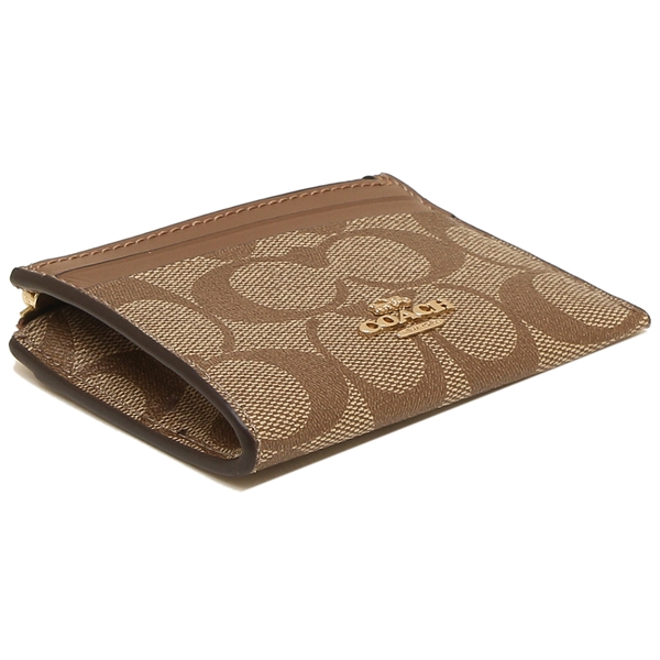 Coach Key Card Case In Gift Box Mini Skinny Id Case In Signature Canvas Khaki Saddle Brown # F88208D2