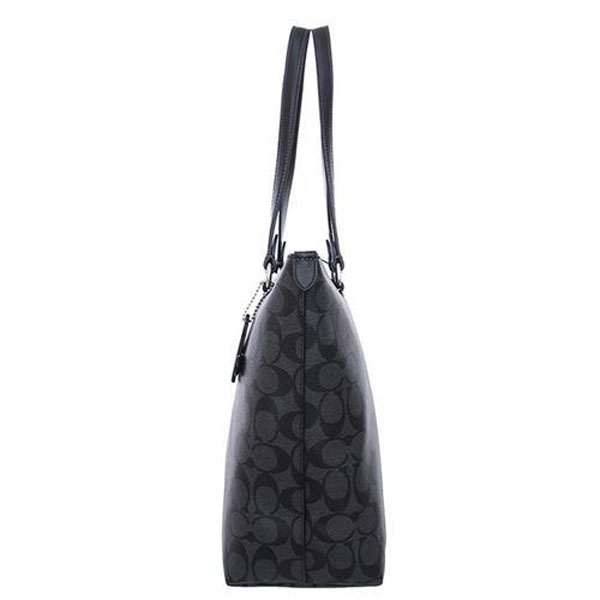 Coach Tote Shoulder Bag Gallery Tote In Signature Canvas Graphite Black # 79609D1