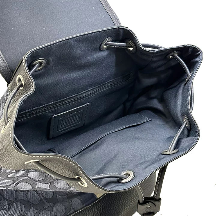 Coach Dempsey Drawstring Backpack In Signature Jacquard With Coach Patch And Stripe Denim Midnight Navy # CE601