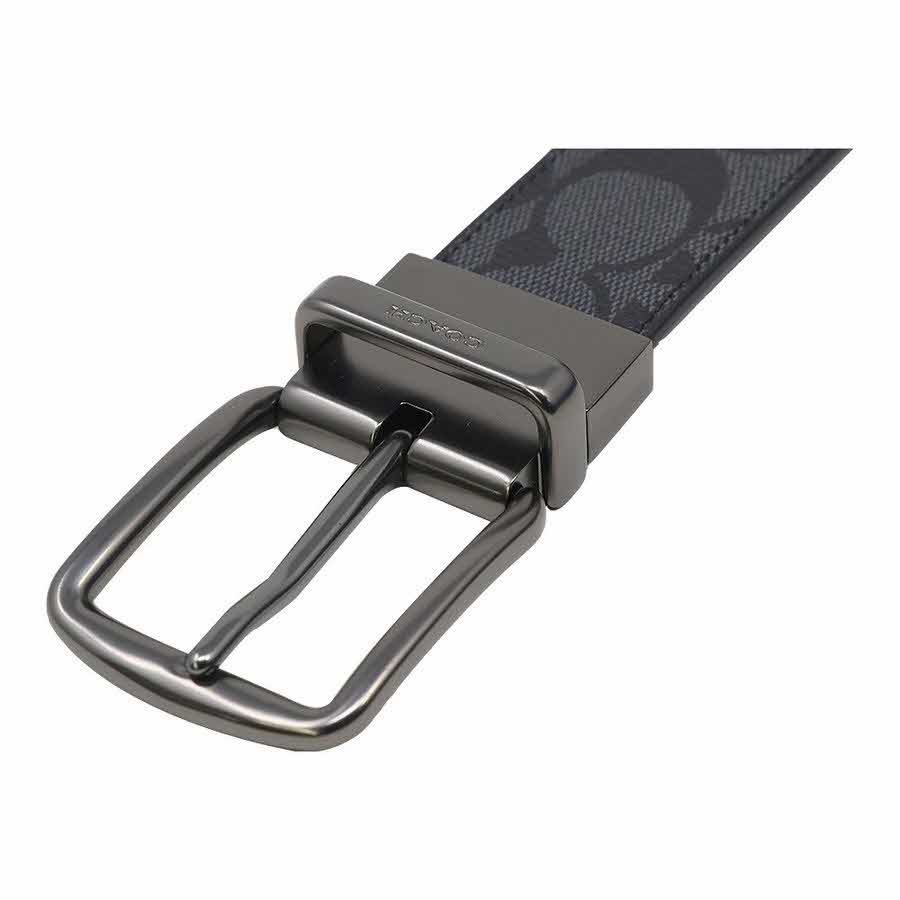 Coach Men Wide Harness Cut-To-Size Reversible Signature Coated Canvas Belt Charcoal / Black # F64839D1