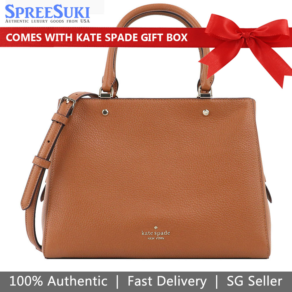 Kate Spade Crossbody Bag Satchel Lelia Medium Pebbled Leather Warm Gingerbread Brown # WKR00335D3