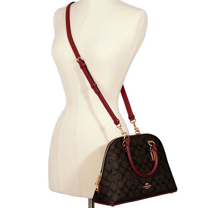 Coach Crossbody Bag Katy Satchel In Signature Canvas Brown 1941 Red # 2558D1