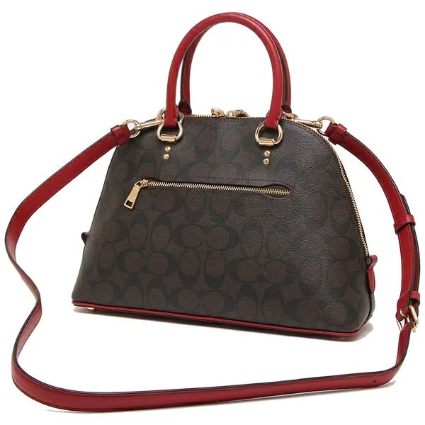 Coach Crossbody Bag Katy Satchel In Signature Canvas Brown 1941 Red # 2558D1