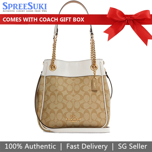 Coach Crossbody Bag Sling Cammie Chain Bucket Bag In Signature Canvas Light Khaki Chalk # C8152