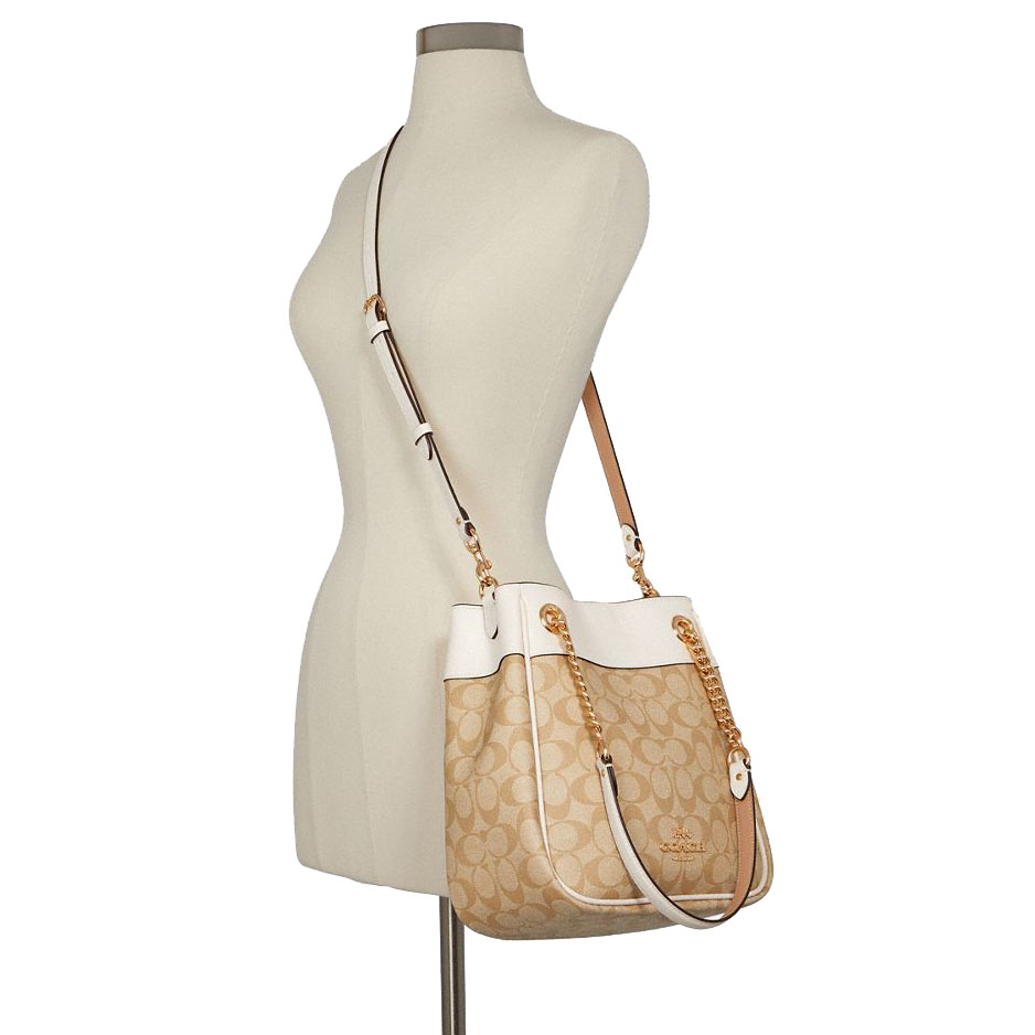 Coach Crossbody Bag Sling Cammie Chain Bucket Bag In Signature Canvas Light Khaki Chalk # C8152