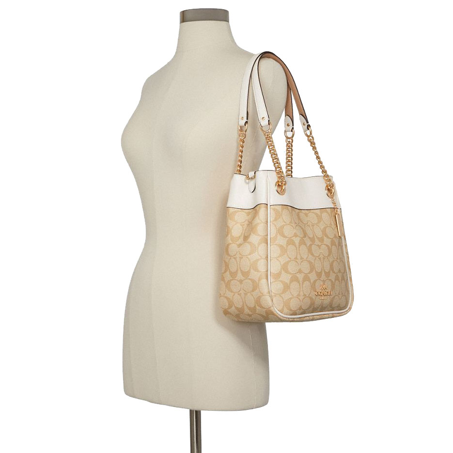 Coach Crossbody Bag Sling Cammie Chain Bucket Bag In Signature Canvas Light Khaki Chalk # C8152