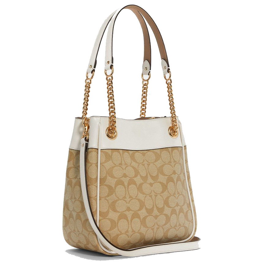 Coach Crossbody Bag Sling Cammie Chain Bucket Bag In Signature Canvas Light Khaki Chalk # C8152