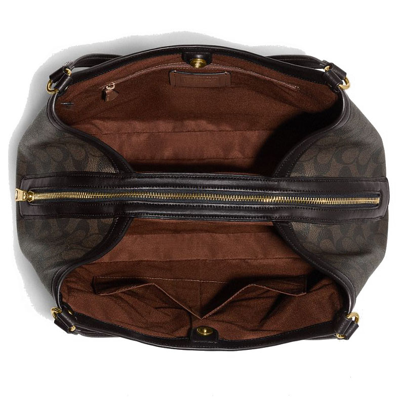 Coach Shoulder Bag Tote Kristy Shoulder Bag In Blocked Signature Canvas Khaki Brown # C6831