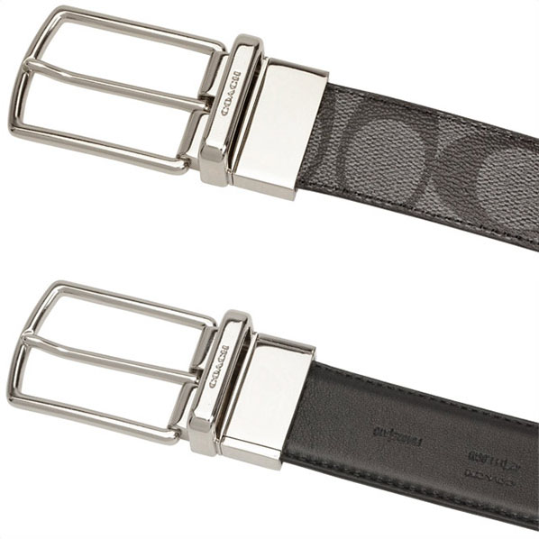 Coach Men Modern Harness Cut-To-Size Reversible Signature Coated Canvas Belt Charcoal / Black / Silver # F64825D3