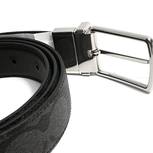 Coach Men Modern Harness Cut-To-Size Reversible Signature Coated Canvas Belt Charcoal / Black / Silver # F64825D3