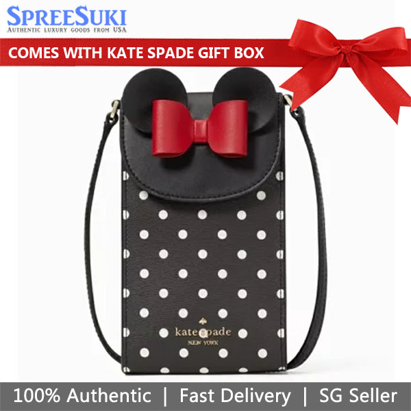 Kate Spade Disney X Kate Spade New York Minnie Mouse North South Flap Phone Crossbody Black # K4830D1