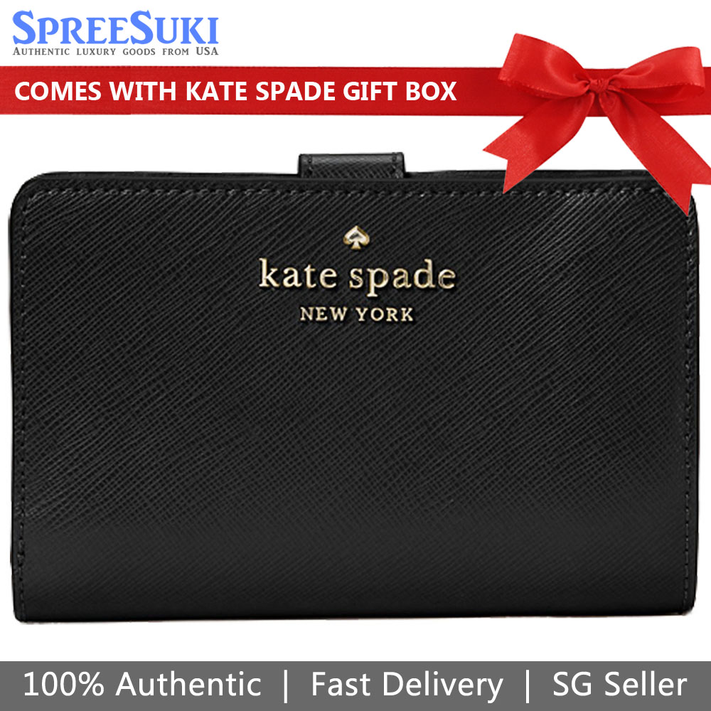 Kate Spade Medium Wallet Staci Medium Compact Bifold Wallet Black # WLR00128D1