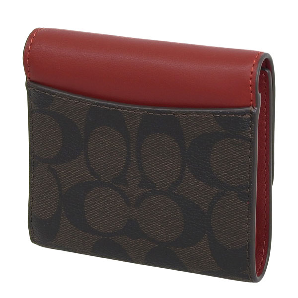 Coach Small Wallet Small Trifold Wallet In Blocked Signature Canvas Brown 1941 Red # CE930D1