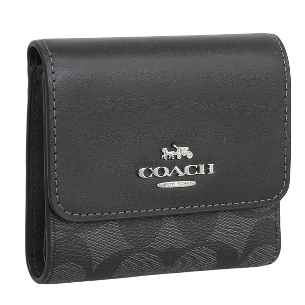 Coach Small Wallet Small Trifold Wallet In Blocked Signature Canvas Black # CE930D4