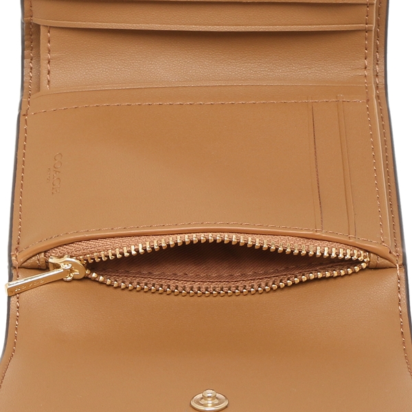 Coach Small Wallet Small Trifold Wallet In Blocked Signature Canvas Khaki Ivory # CE930D5