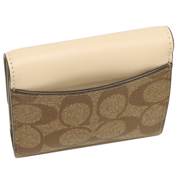 Coach Small Wallet Small Trifold Wallet In Blocked Signature Canvas Khaki Ivory # CE930D5