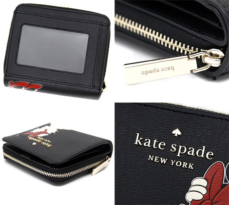 Kate Spade Small Wallet Disney X Minnie Mouse Zip Around Small Bifold Wallet Black # K9326D1