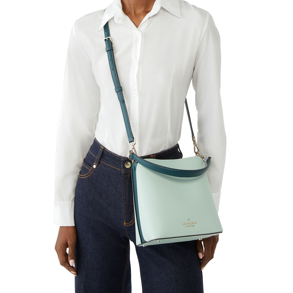 Kate Spade Crossbody Bag Darcy Colorblock Small Bucket Bag Seawater Light Blue # WKR00541D1