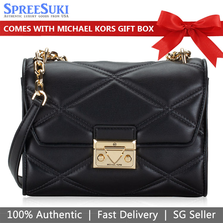 Michael Kors Crossbody Bag Serena Medium Flap Shoulder Bag Black # 35S2GNRL2UD1