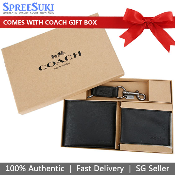 Coach Men Compact Id Wallet In Sport Calf Leather Black # F64118D2