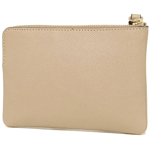 Coach Small Wristlet Crossgrain Leather Corner Zip Taupe Beige # 58032D5