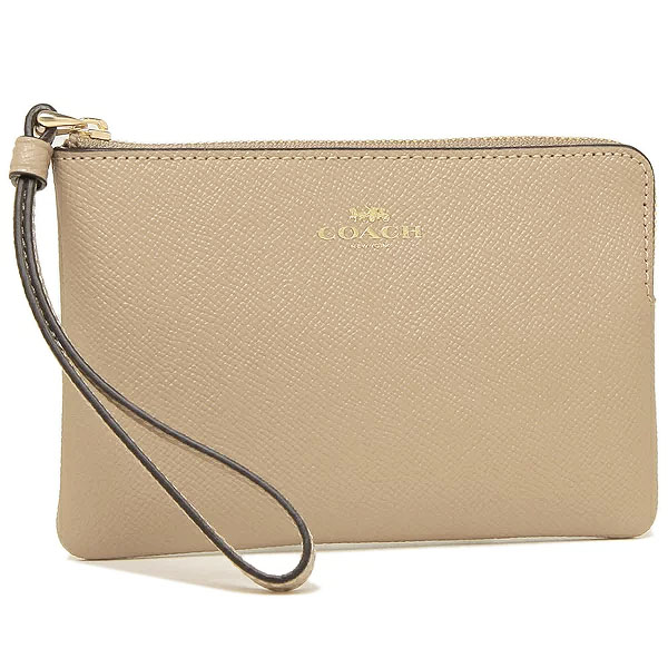 Coach Small Wristlet Crossgrain Leather Corner Zip Taupe Beige # 58032D5