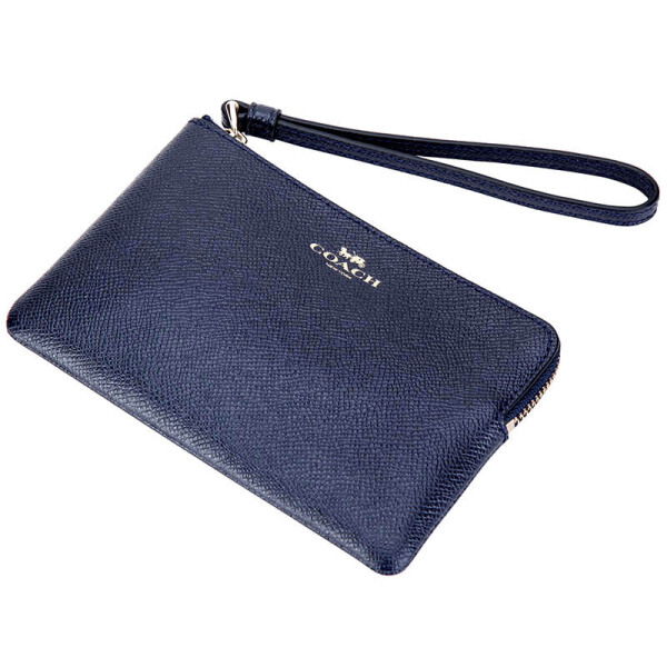 Coach Small Wristlet In Gift Box Corner Zip Wristlet In Crossgrain Leather Midnight Navy Dark Blue / Gold # F58032D1