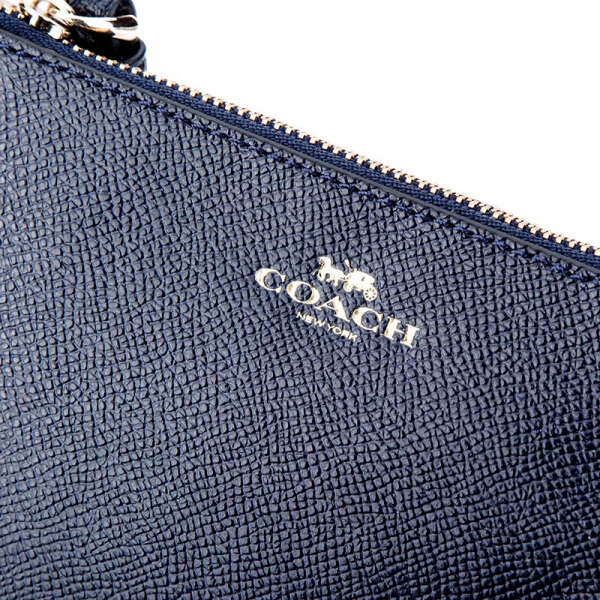 Coach Small Wristlet In Gift Box Corner Zip Wristlet In Crossgrain Leather Midnight Navy Dark Blue / Gold # F58032D1