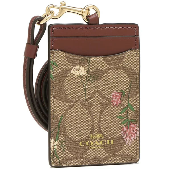 Coach Id Lanyard In Signature Canvas With Wildflower Print Khaki # C8735D1