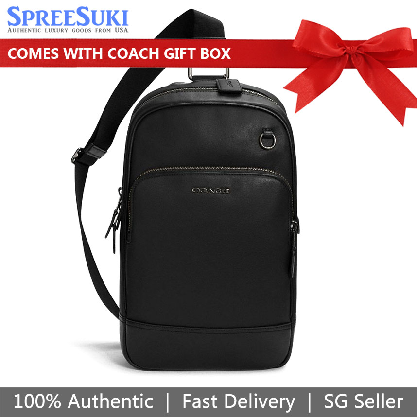 Coach Men Backpack Graham Pack Smooth Leather Sling Pack Black # C2931D1