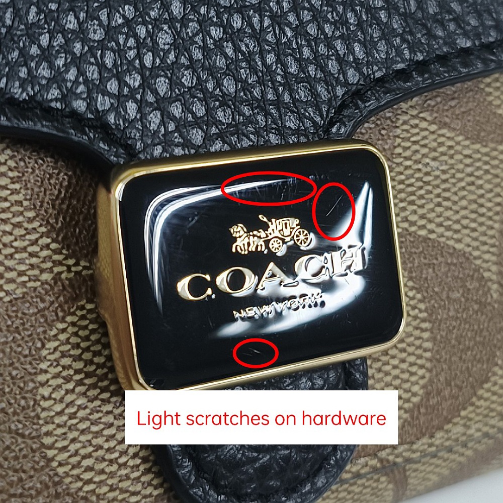 Coach Small Wallet Signature Pepper Wallet Khaki Black # C7805D1