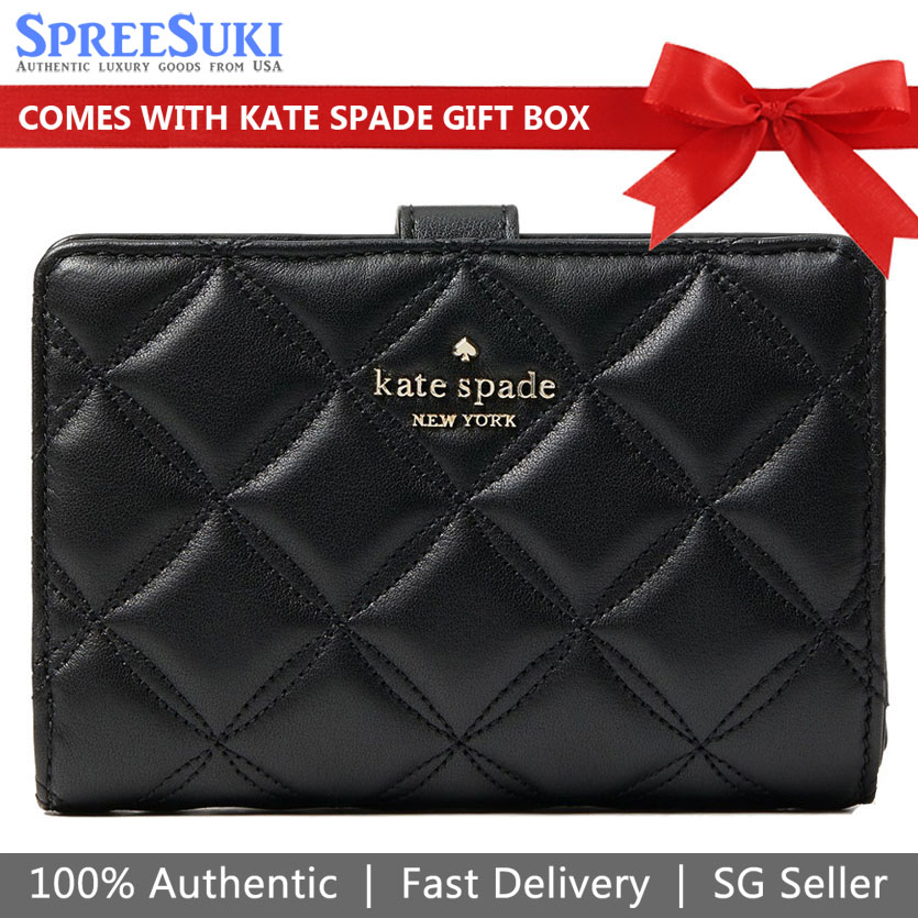 Kate Spade Medium Wallet Natalia Medium Compact Bifold Wallet Black # WLRU6344D1