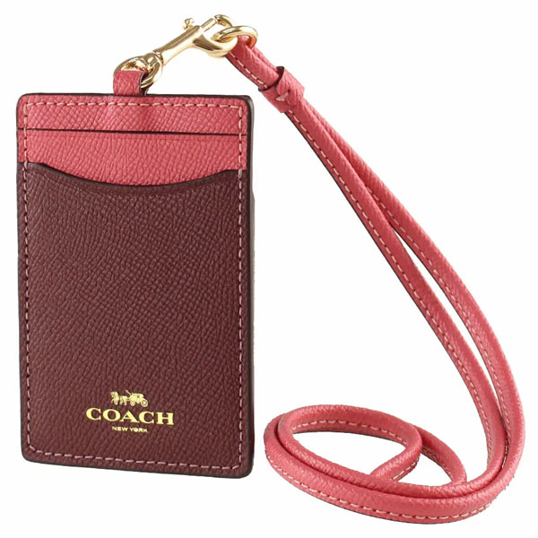 Coach Multi Colorblock Crossgrain Leather Lanyard Id Watermelon Wine Red # CA824D1