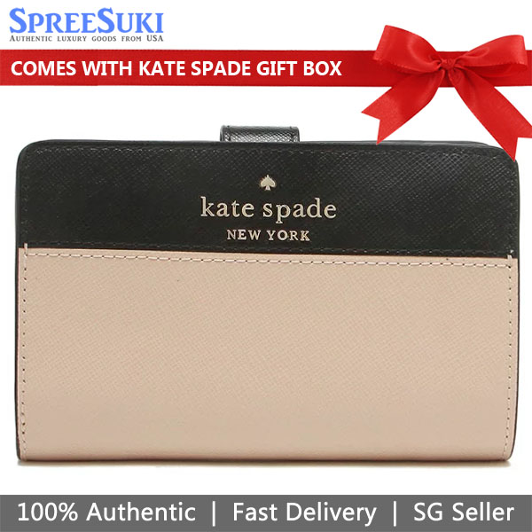 Kate Spade Medium Wallet Staci Colorblock Medium Compact Bifold Wallet Warm Beige # WLR00124D3