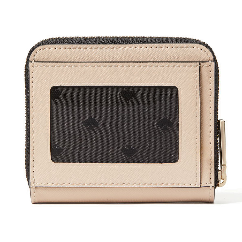 Kate Spade Small Wallet Small Zip Around Wallet Warm Beige Black # WLR00636D2